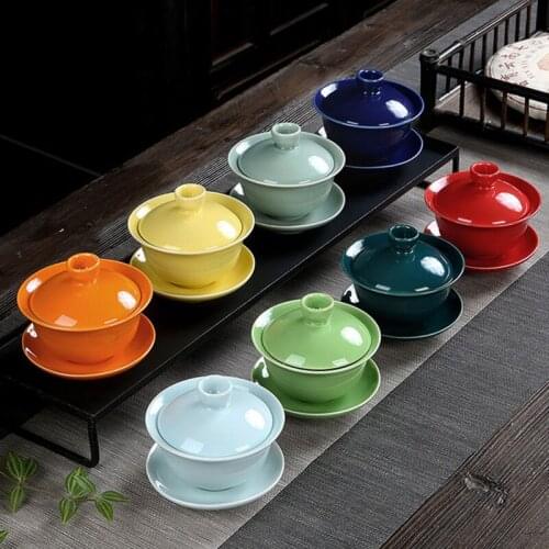 Ceramic Sancai Gaiwan Solid Color Kungfu Tea Cups Simplicity Household Teaware Tool Traditional Tea Bowl Crafts Drinking Bowl