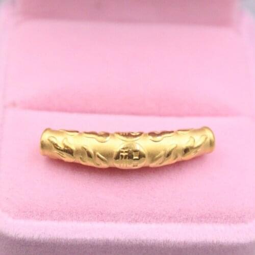 Fine Pure 999 24K Yellow Gold 3D Engraved Coin Cloud Bend Tube Pendant Men Women Gift 1.9g / 28*6mm