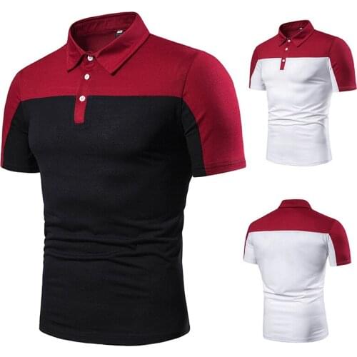 Summer Short Sleeve Mens Polo Shirts Fashion Red White Contrast Color Boys Polo Shirt Casual Patchwork Men Sports Top Plus Size