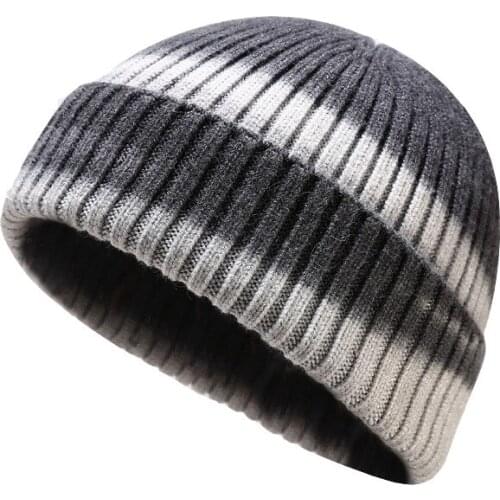 Unisex Tie Dye Knitted Hat Fashion Skullies Beanie Hats Women Autumn Winter Short Melon Hat Outdoor Hip Hop Brimless Cap Men