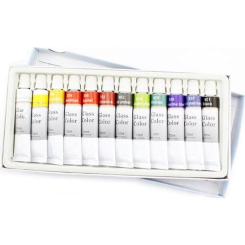 YYDS 12ml 12 Colors Glass Paint Acrylic Hand Painted Pigments Drawing Tubes Set Artist Art Supplies