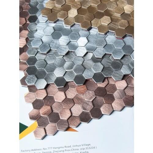 One BOX 11 pieces Self-adhesive Concave 3D metal mosaic tile Aluminum hexagon metal mosaic for Counter living room TV background