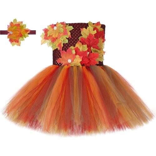 Girls Tutu Dress Autumn Fairy Fall Maple Leaf Leaves Halloween Costume For Kids Girls Birthday Party Thanksgiving Dress Clothes