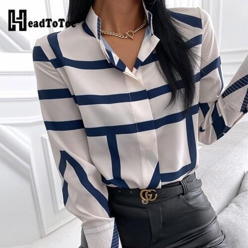 Striped Long Sleeve Casual Shirt Tops Women Workwear