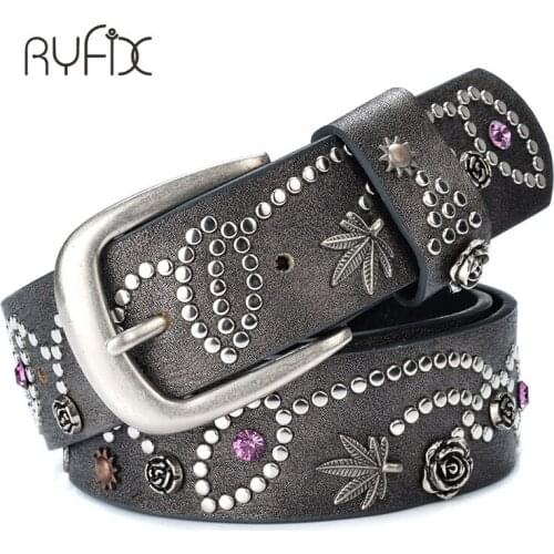 New Fashion womens Rivet belts Punk rock style belt For lady PU + Genuine leather Metal buckle Wide Metal rivet bead BL382