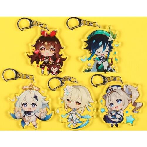 Xmas kids gifts Project Anime accessories Game Genshin Impact Acrylic Pendant Metal Keychain Venti Paimon 2021 Christmas Jewelry