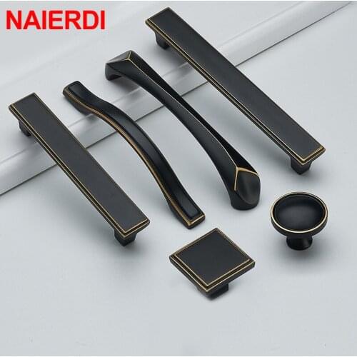 NAIERDI Solid Copper Cabinet Handles European Kitchen Cupboard Door Pulls Drawer Knobs Vintage Brass Black Furniture Handle