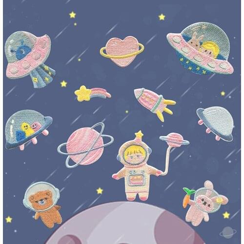 10pcs Cartoon Astronaut Girl Animal Ambroidered Self-Adhesive Patch Stick DIY Sewing