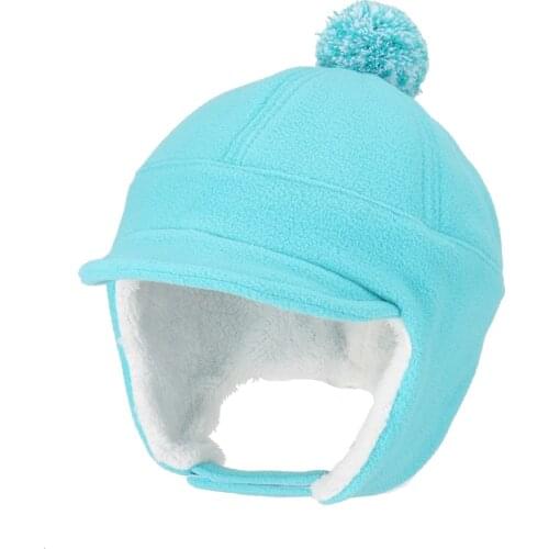 Connectyle Boys Girls Kids Cute Skull Cap Fleece warm Winter Hats Sherpa Lined Visor Windproof Earflap Ski Hats With Pom-Pom
