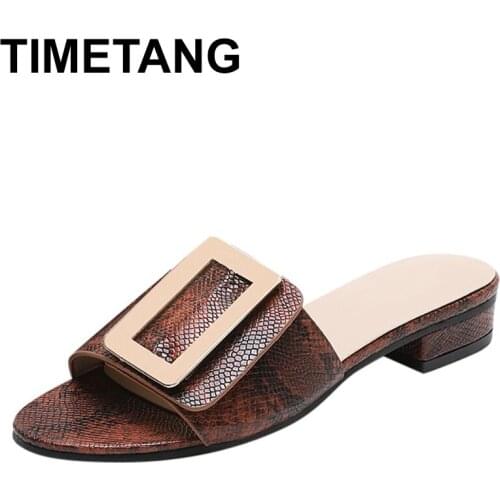TIMETANG2020 Women Buckles Snake Grain Peep Toe Slippers Sandals Hoof Heels Elegant Shoes Dropshipping Hot Sale Shoes