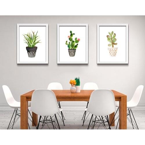 Nordic Watercolor succulent Green plant Canvas Art Print Poster, Cactus set Wall Paintings Modern Home Decor No Frame