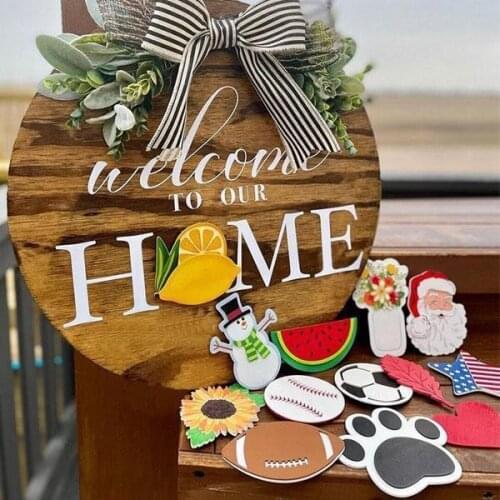 Interchangeable Door Hanging Wreath Front Door Sign Hanger Round Outdoor Hanging Vertical Sign Home Decoration
