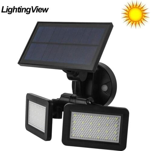 Lightingview Super Bright 48LED Dual Head Solar Light Radar Sensor Spotlight Wall Light 3 Modes for Outdoor Indoor Garden Yard