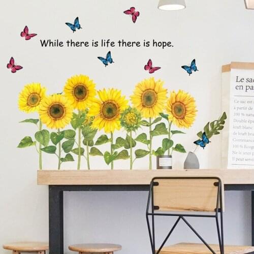 Fresh Sunflowers Wall Stickers Green Leaves for Living Room Kids Room Bedroom Wall Decal Home Decoration Art Murals Wallpaper