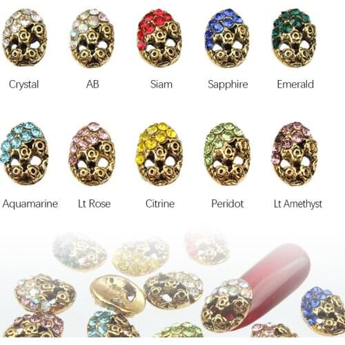 TENGJIAN 20/50pcs Small Skull Bone Rhinestones for Nails Crystal Flat Back Alloy Halloween Skeleton Charm 3D Nail Art Accessoire