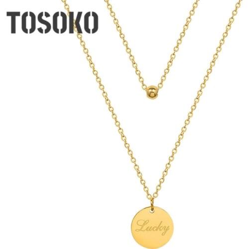 TOSOKO Stainless Steel Jewelry Double Layer Lucky Round Brand Small Steel Ball Necklace Womens Fashion Clavicle Chain BSP1071