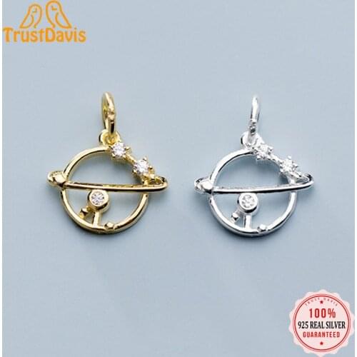 Trustdavis 2021 Fashion Real 925 Sterling Silver Sweet Planet Shiny CZ Charm Pendant Handmade DIY Accessories Jewelry DZ309