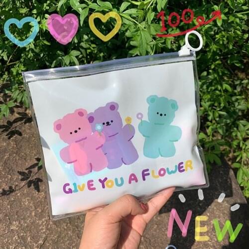 2/4pcs Waterproof Makeup For Girls Ins Kawaii Bear Pencil Case Diy Stick Storage Bag Stationery Girls Travel Organizer Bag