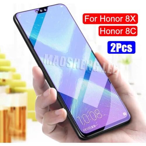 2Pcs/lot Full Tempered Glass For Huawei Honor 8X 8C Glass Screen Protector 9H Anti Blu-ray Tempered Glass for huawei honor 8c