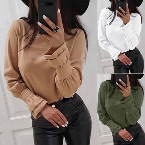 Woman clothing Autumn and Winter Casual top T-shirt Women Fashion Long Sleeve Slim O-Neck Sleeves Tops Chiffon Printing Shirt