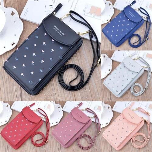 Ladies Mobile PU Flap Shoulder Bag Fashion Women Flower Printed Casual Shoulder Bag Zipper Phone Handbag