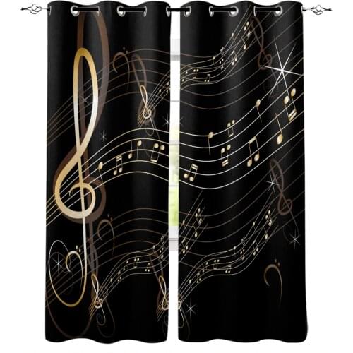 Golden Music Notes Modern Blackout Curtains For Living Room Bedroom Window Treatment Blinds Drapes Kitchen Curtains