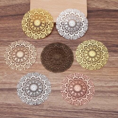 10pcs 55mm Gold Silver Plated Metal Brass Filigree Flower Slice Charms DIY Hand Made Jewelry Accessories