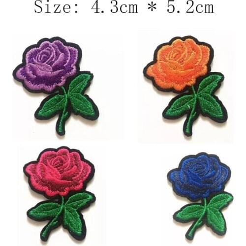 10pcs hot sale embroidery yellow purple orange red blue rose flowers iron on sew on the clothing bags caps biker clothes badges
