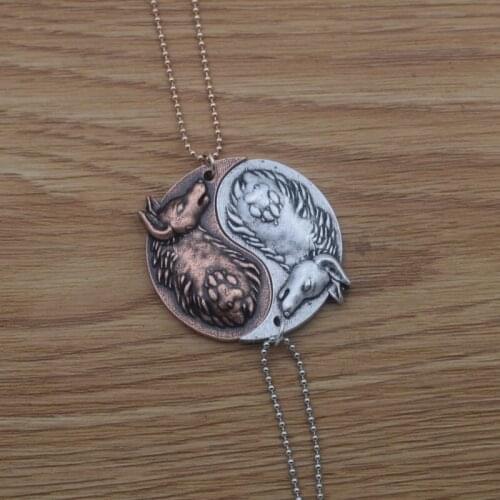 12pcs Yin Yang Wolf Pendant Necklace Animal Paw amulet Jewelry for Couple Lover