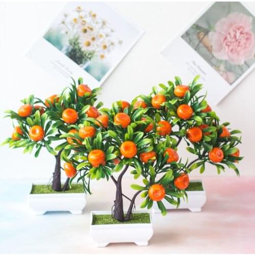 16Heads Artificial Orange Tree Potted Bonsai Christmas New Year Festive Party Supplies Home Garden Decoration Fake Fruits Bonsai