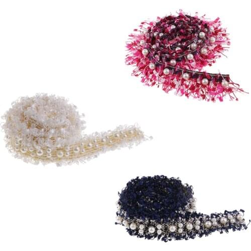 3pcs/1 Yards Handmade Pearl Beaded Embroidery Ribbon Lace Trim Embellishment for Wedding Party Christmas 3/4.5cm