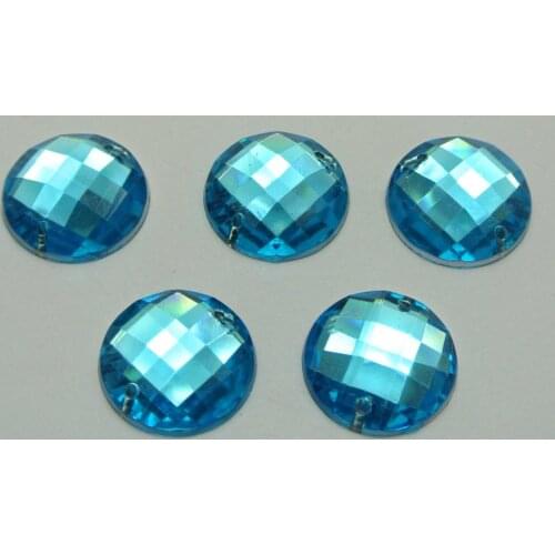 50 Blue Acrylic Flatback Sewing Rhinestone Round Button 18mm Sew on beads