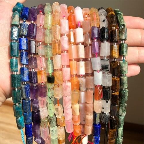 7.5inches Natural Perles Apatite Amethyst Aquamarine Faceted Cylinder Spacer Stone Beads for Jewelry Making Bulk DIY Bracelets