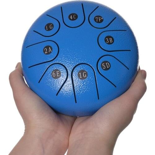 8 Tone 6" Tongue Drum Standard C Key and Drum Mallets Carrying Bag Music Book Present for Adults Kids Blue