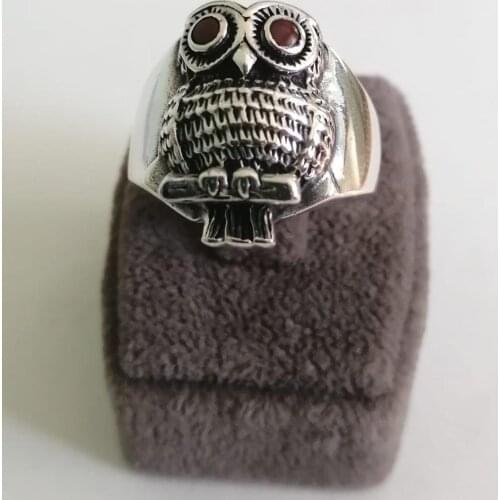 925 Sterling Silver Ring With Stone For Men For Women Red Eyes Owl Design Gift For Him Gift for Her - Turkish Jewelry