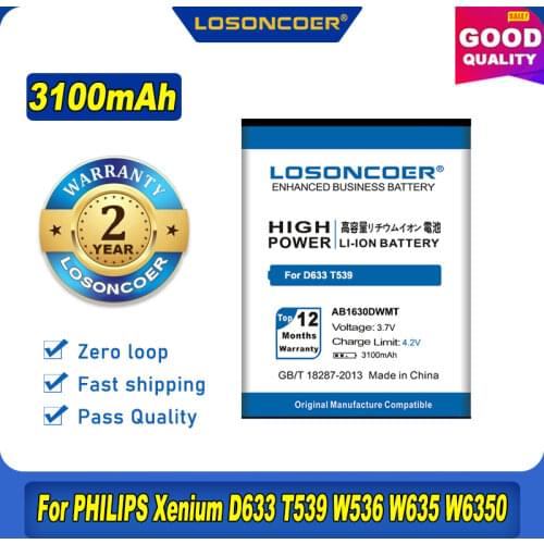 100% Original LOSONCOER AB1630DWMT Battery For PHILIPS Xenium D633 T539 W536 W635 W6350 X2560 X2566 CTW536 E310 S307 CTS307