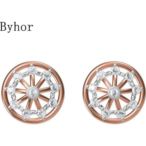 Byhor Solid 14K White/Yellow+White/Rose+White Gold 0.20ct H/SI Natural Diamonds Fine Jewelry Wedding Round stud earrings Cерьги