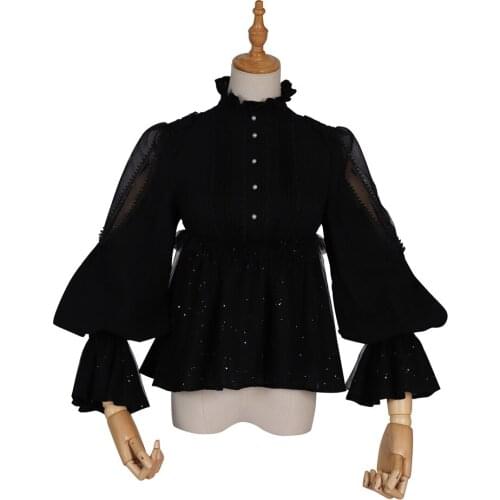 Black Gothic Lolita Shirt Long Sleeve Ruffles Lolita Blouse