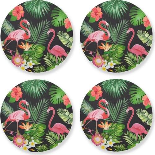 Plant Flamingos Printed Wood Coaster Cup Pad Non-slip Heated Mat Suitable For All Cups Coffee Tea Drink Coaster Customizable
