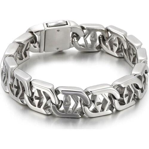 Jewels Store 14mm Punk Hollow Accessory Chain Mens Stainless Steel Bracelet Party Jewelry Cuban Chain For Man