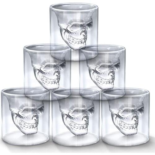 Crystal Skull Head Shot Cup Crystal Glass Transparent Double Layers Tea Bottle Whiskey Wine Vodka Bar Club Beer Wine Cup Glasses