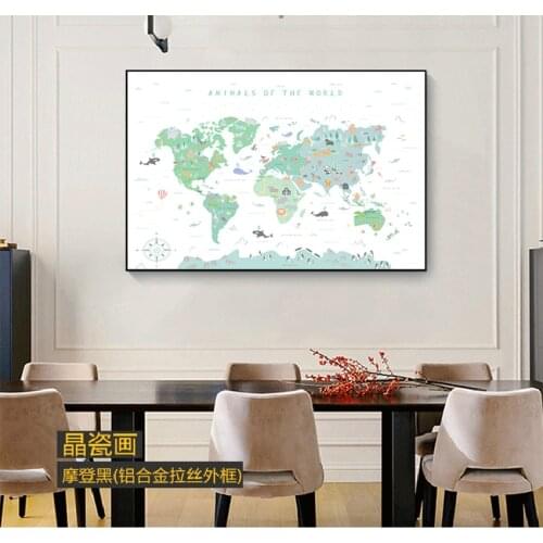 Educational Poster Cartoon Animal Kids Baby Room Decor Animals Illustration World Map Wall Art Picture Nursery Print Painting