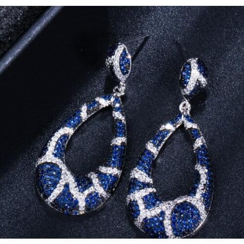 Jankelly Unique Snake Design Micro Pave Cubic Zirconia Round Drop Dark Blue Earring for Women Fashion Brand Jewelry