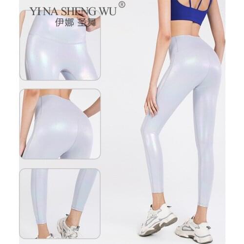 Workout Gym Fitness Womens Leggings High Waist Seamless Yoga Pants Athletic Tights 7/8 Length Stretchy Sport Shiny Yoga Pants