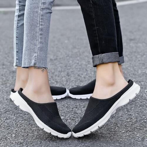 Women Walking Shoes Size 35-42 Slip On Sock Air Mesh Female Sports Light Loafers Black Sneakers Home Slippers Beach Fitness Flat