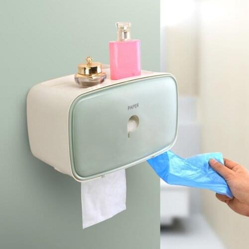 Multi-functional Waterproof Tissue Box Wall-Mounted Bathroom Nail-free Toilet Paper Box Cover Garage Bag Storage