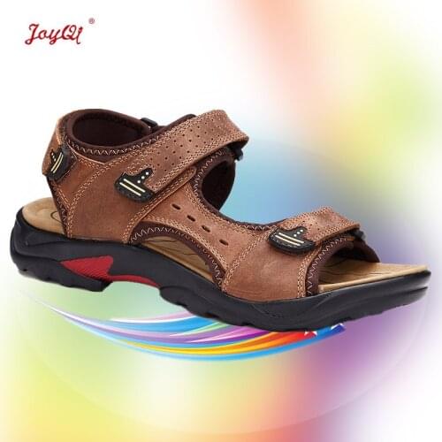 Mens beach sandal genuine cow leather summer men sandals new fashion breathable male shoes plus size 39-48 JOY-045