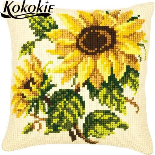 Flower throw pillow kits cotton cross stitch pillow kits embroider needlework set diy needle cushions embroidery yarn pillowcase