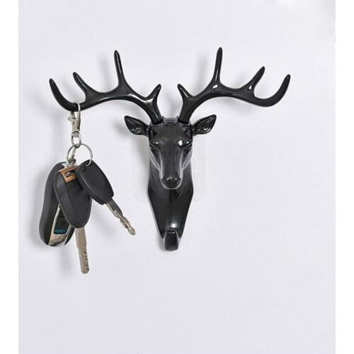Deer Head Wall Hanging Hook Adhesive Antlers Racks for Hanging Clothes Hat Scarf Key Sticky Deer Hanger Rack Wall Decoration