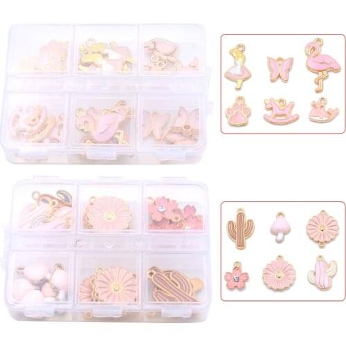 1Set 30Pcs/Lot 6 Styles Animal Plant Charm KC Gold Drop Oil Pendant With Box Material For DIY Jewelry Earring Bracelet Making
